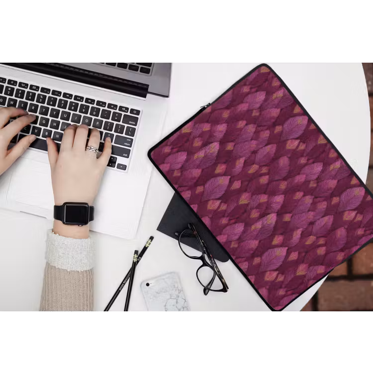 Laptophoes - Bladeren - Patroon - Burgundy — 3