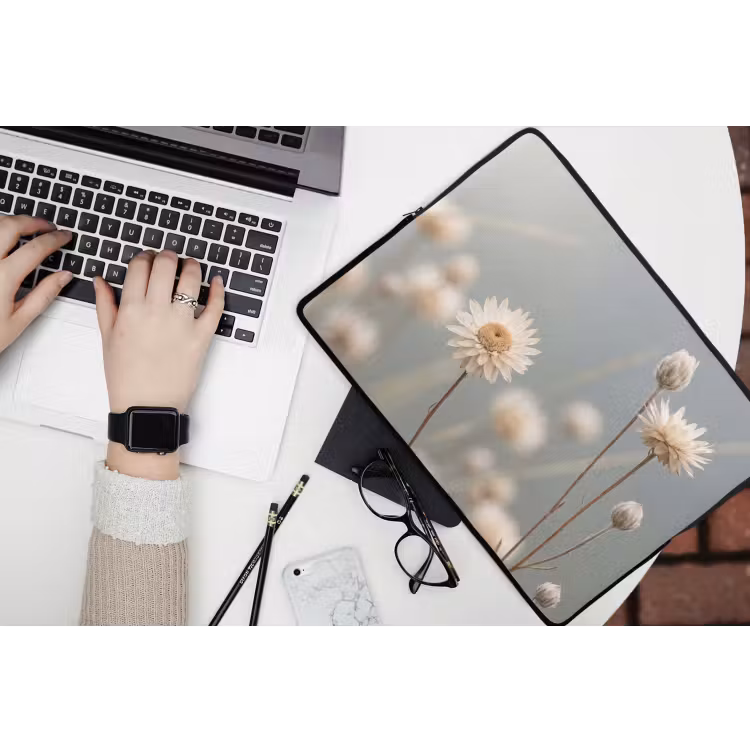Laptophoes - Strobloemen - Wit - Daglicht — 3