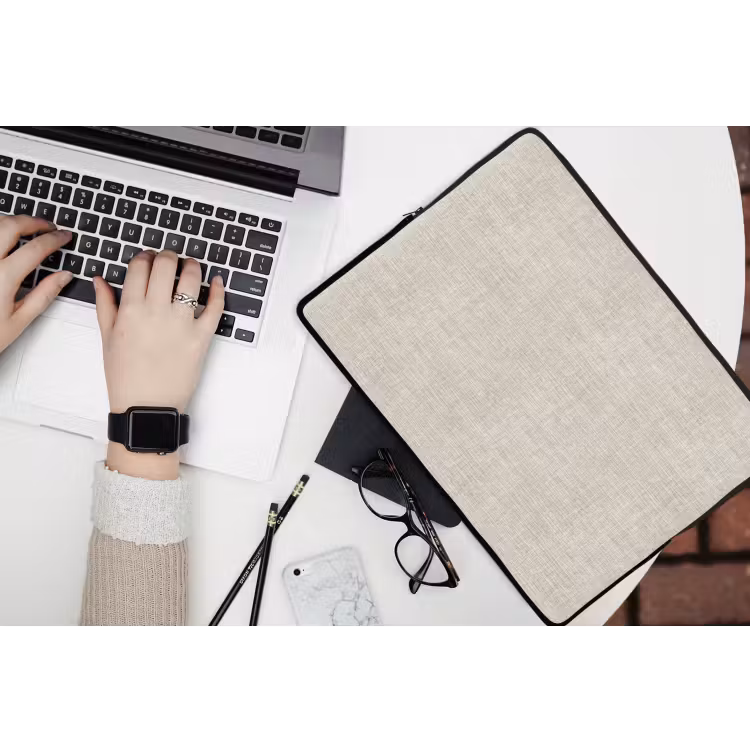 Laptophoes - Linnen - Textuur - Beige — 3