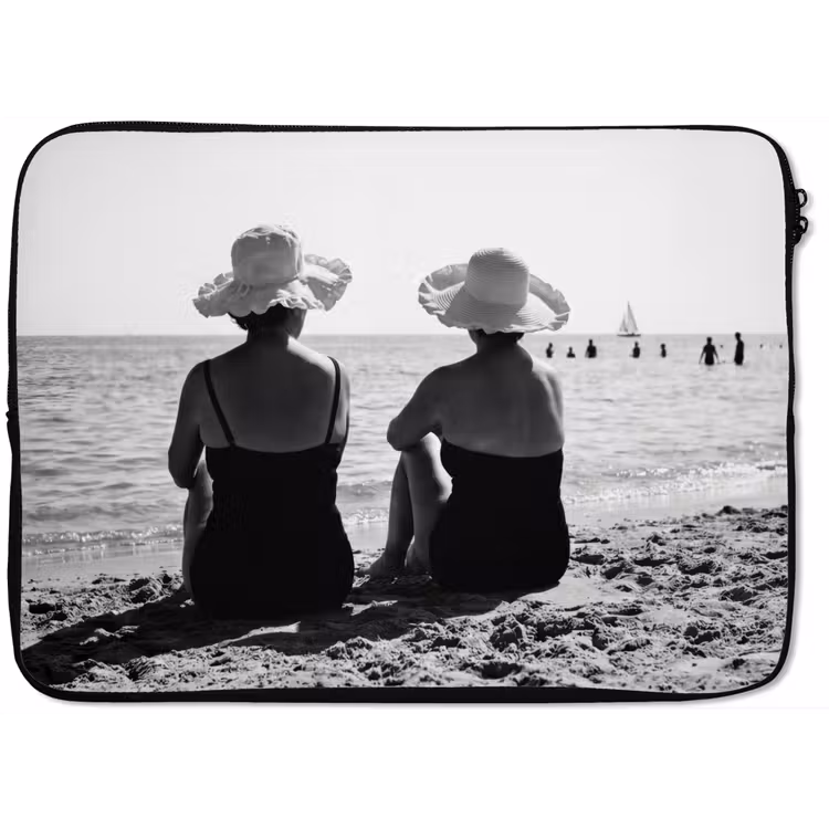 Laptophoes - Vrouwen - Zonnehoed - Strand - Zwart - Wit — 1