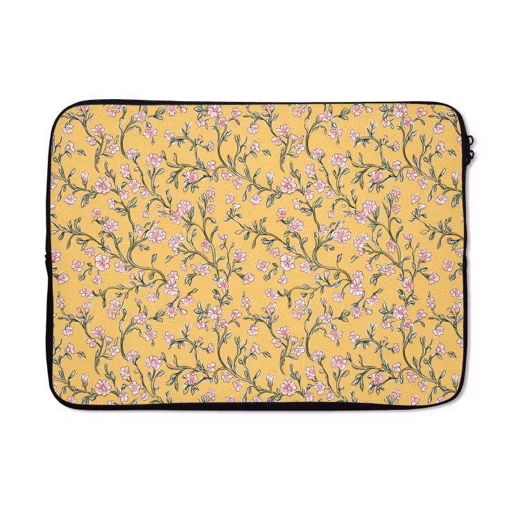 Laptophoes - Bloemen - Motief - Geel — 5