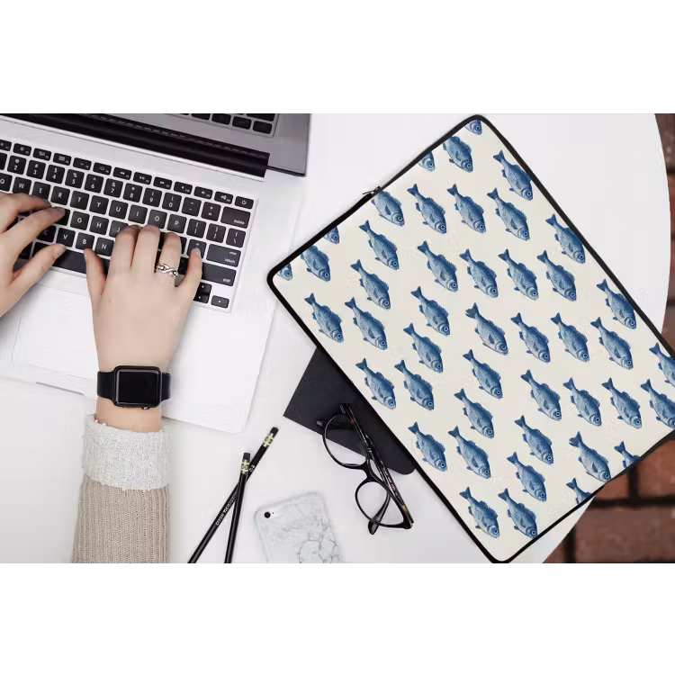 Laptophoes - Vis - Patroon - Blauw — 3