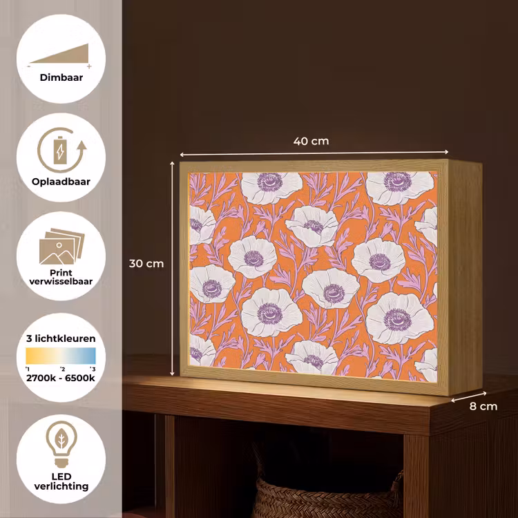 Lightbox - Wandlamp - Bloemen - Grafisch - Oranje — 10