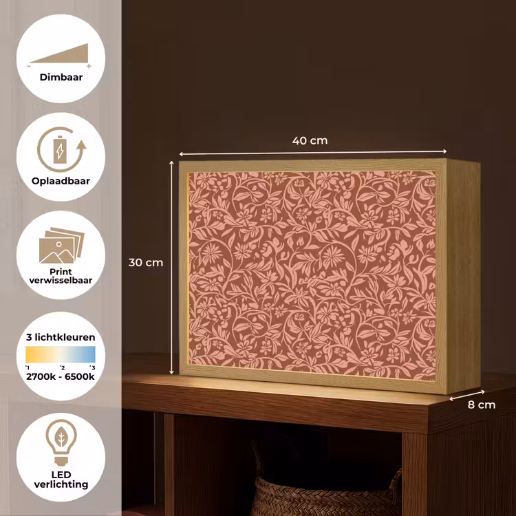 Lightbox - Wandlamp - Bloemen - Print - Roze — 10