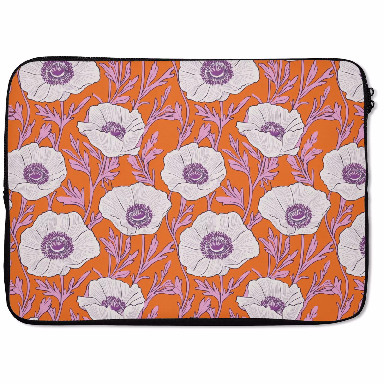 Laptophoes - Bloemen - Grafisch - Oranje — 1