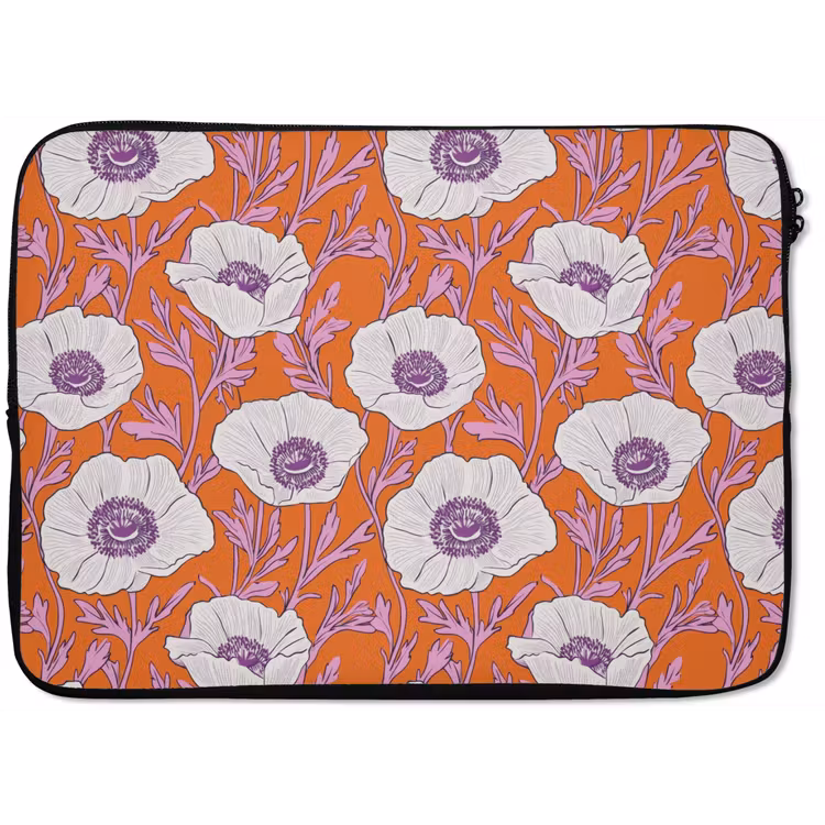 Laptophoes - Bloemen - Grafisch - Oranje — 1