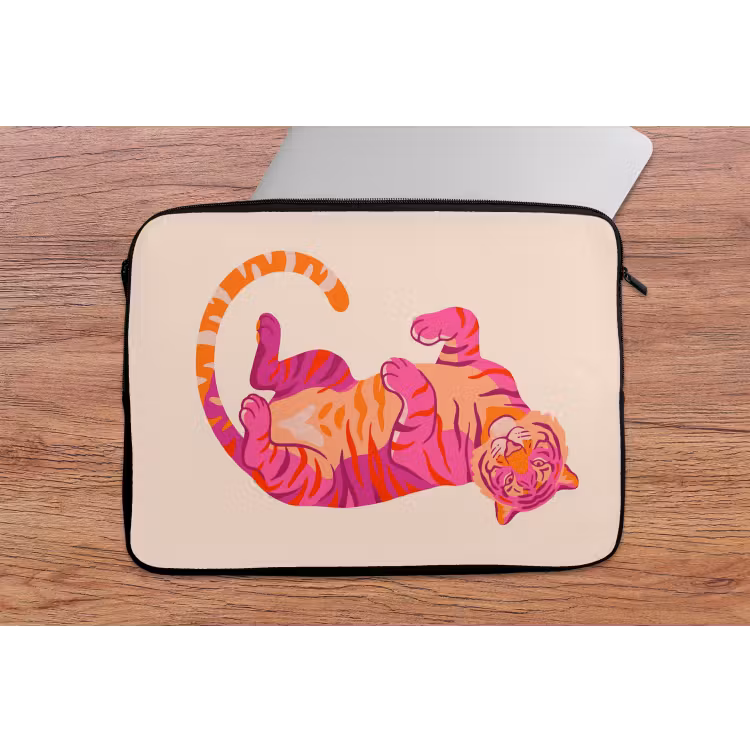 Laptophoes - Tijger - Roze - Oranje — 2