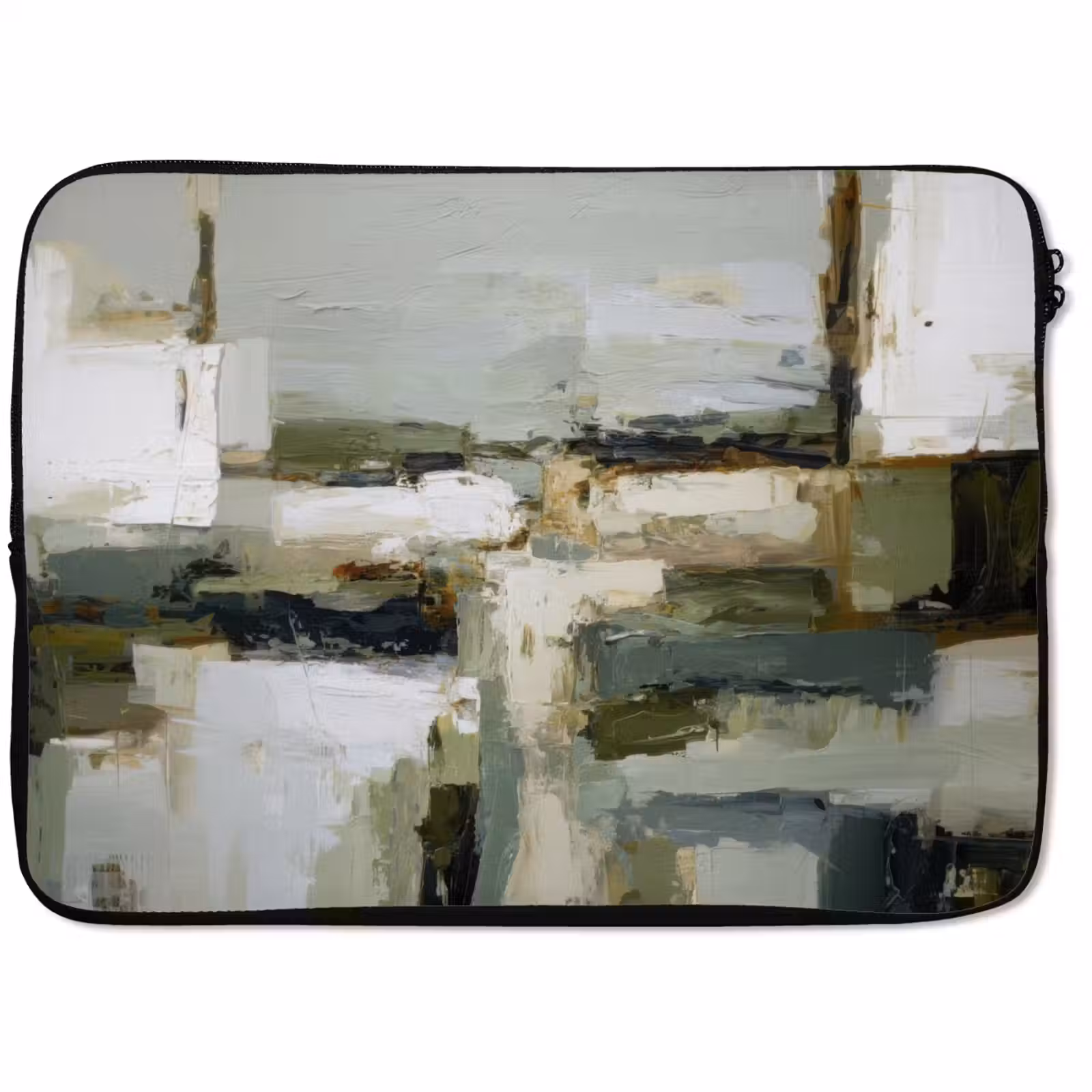 Laptophoes - Penseelstreken - Groen - Abstract - Japandi — 1