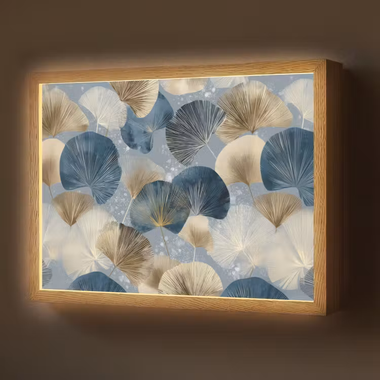 Lightbox - Wandlamp - Bladeren - Abstract - Goud - Blauw — 1