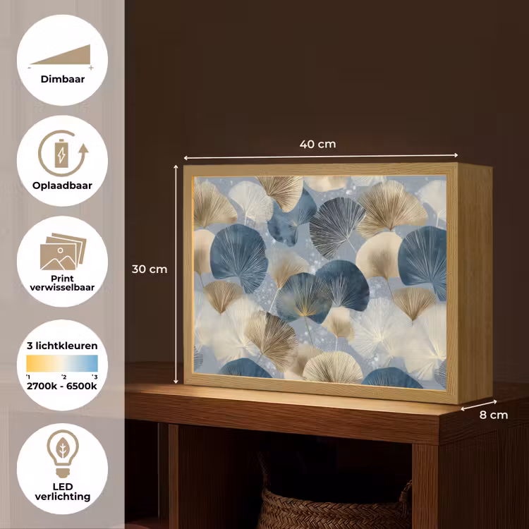Lightbox - Wandlamp - Bladeren - Abstract - Goud - Blauw — 10
