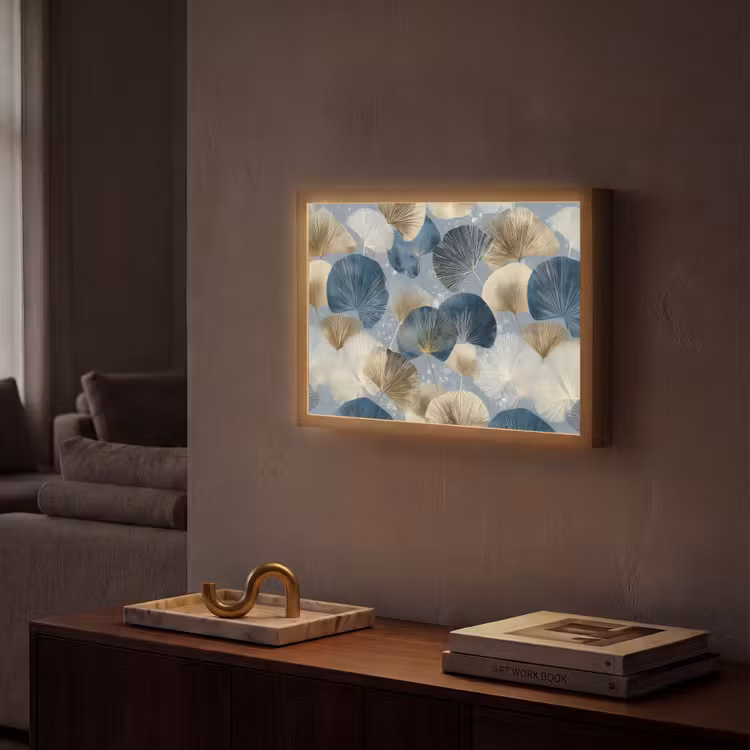 Lightbox - Wandlamp - Bladeren - Abstract - Goud - Blauw — 2
