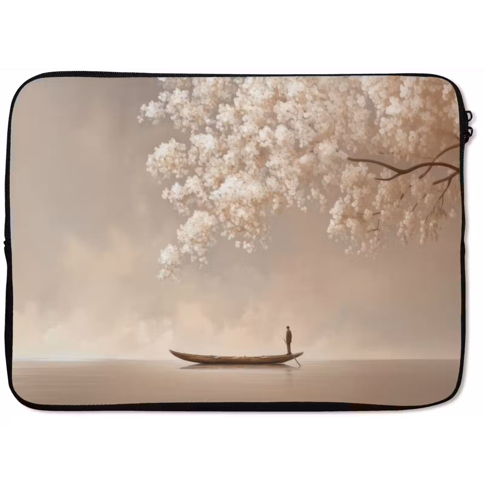 Laptophoes - Bloesems - Wit - Boot - Minimalistisch — 1
