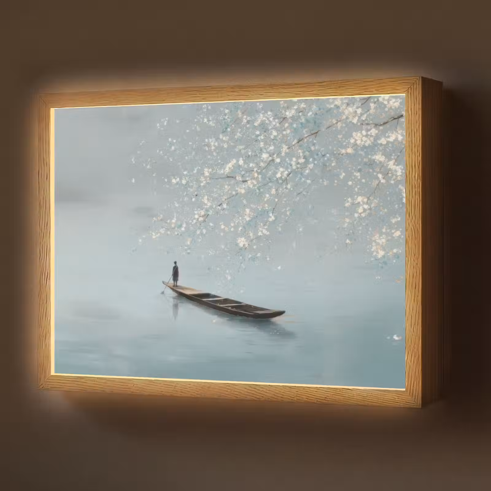 Lightbox - Wandlamp - Bloesems - Minimalistisch - Wateroppervlak - Boot — 1