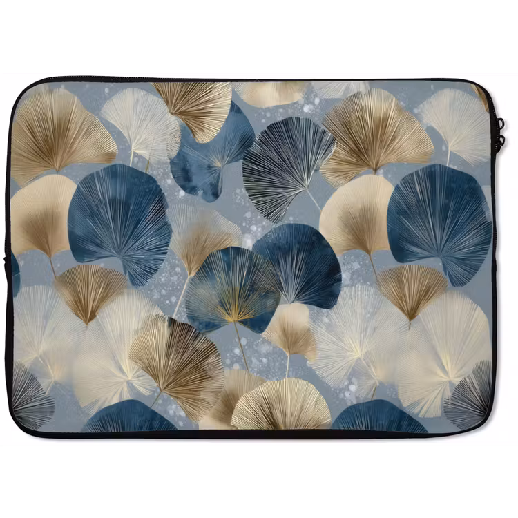 Laptophoes - Bladeren - Abstract - Goud - Blauw — 1
