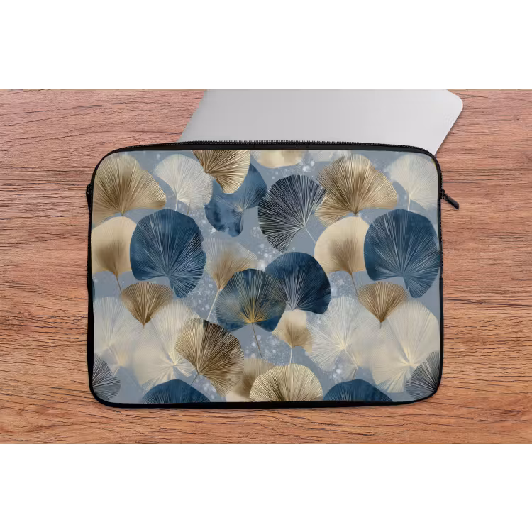 Laptophoes - Bladeren - Abstract - Goud - Blauw — 2