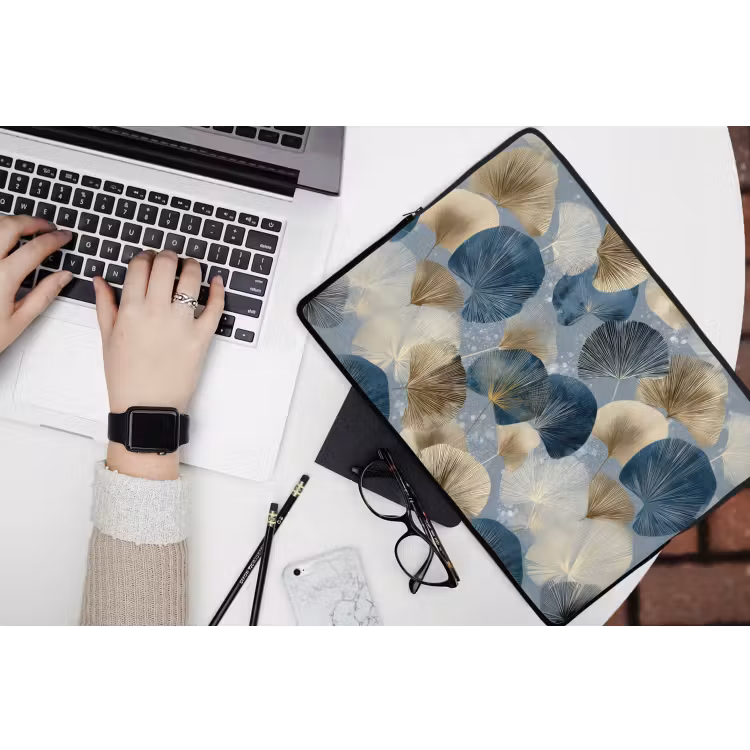 Laptophoes - Bladeren - Abstract - Goud - Blauw — 3