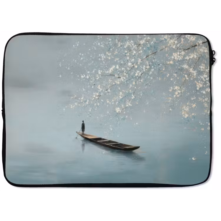Laptophoes - Bloesems - Minimalistisch - Wateroppervlak - Boot — 1