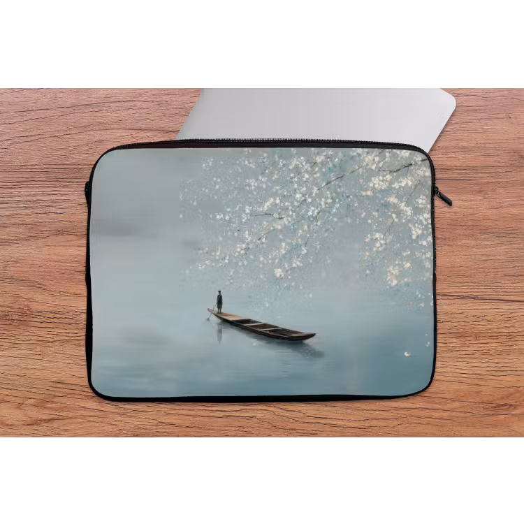 Laptophoes - Bloesems - Minimalistisch - Wateroppervlak - Boot — 2