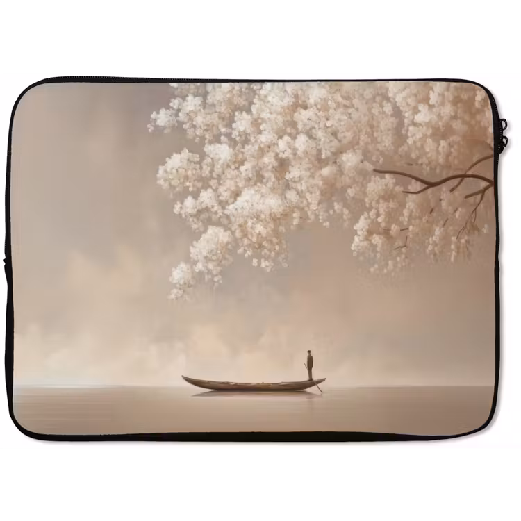 Laptophoes - Bloesems - Wit - Boot - Minimalistisch — 1