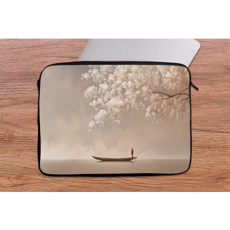 Laptophoes - Bloesems - Wit - Boot - Minimalistisch — 2