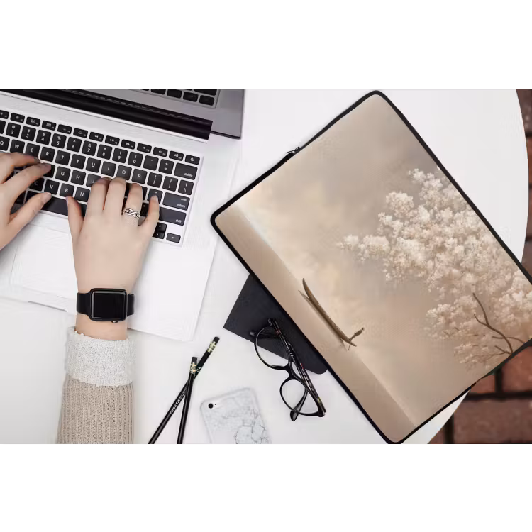 Laptophoes - Bloesems - Wit - Boot - Minimalistisch — 3