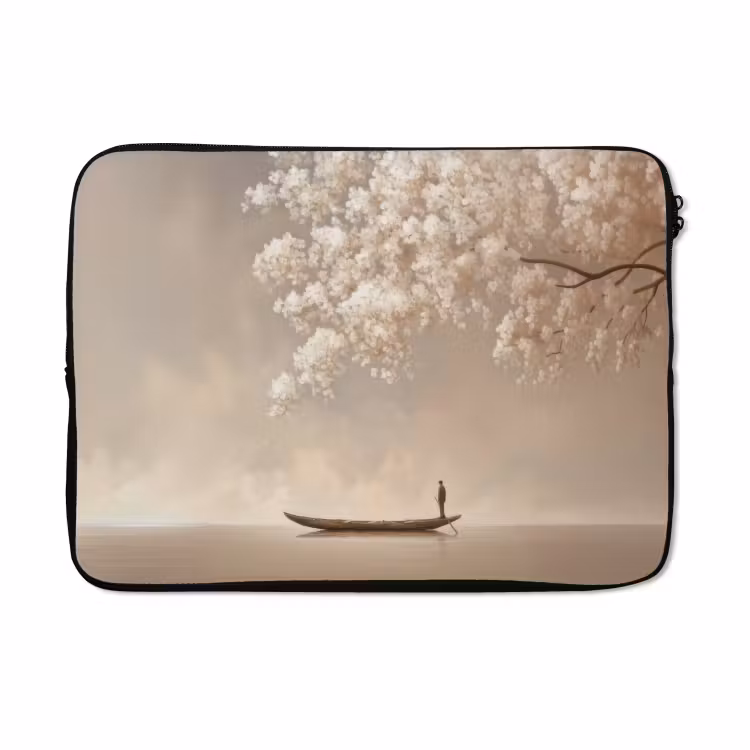 Laptophoes - Bloesems - Wit - Boot - Minimalistisch — 5