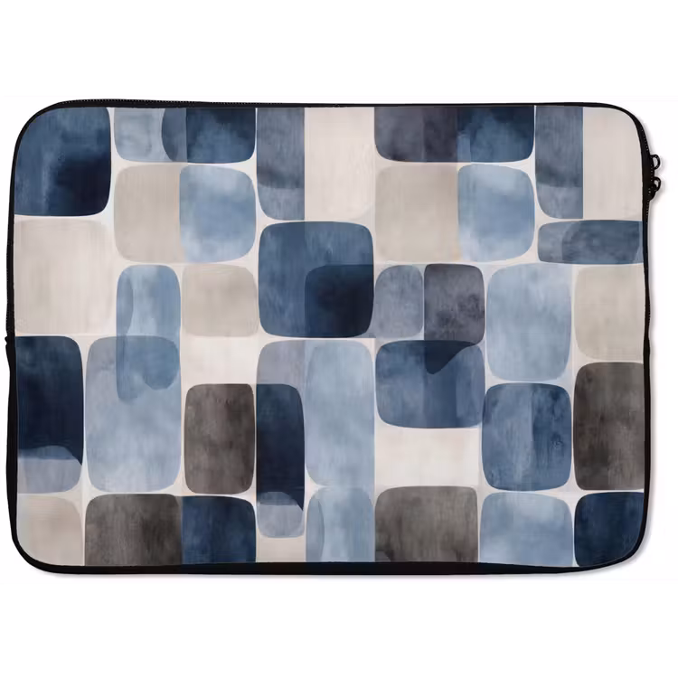 Laptophoes - Patroon - Blauw - Vierkanten — 1