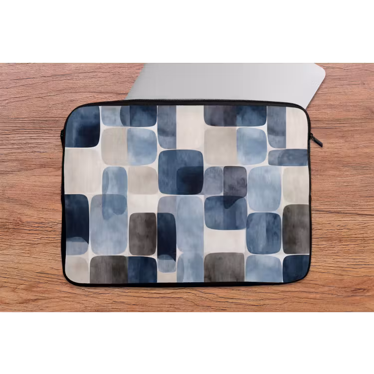 Laptophoes - Patroon - Blauw - Vierkanten — 2