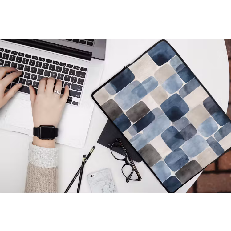 Laptophoes - Patroon - Blauw - Vierkanten — 3