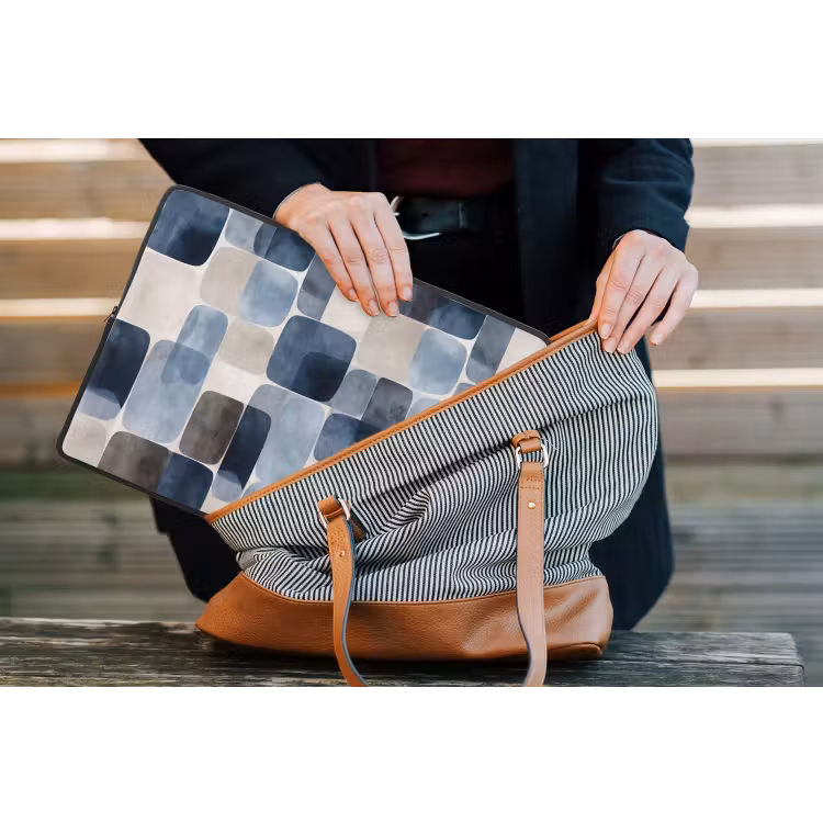 Laptophoes - Patroon - Blauw - Vierkanten — 4