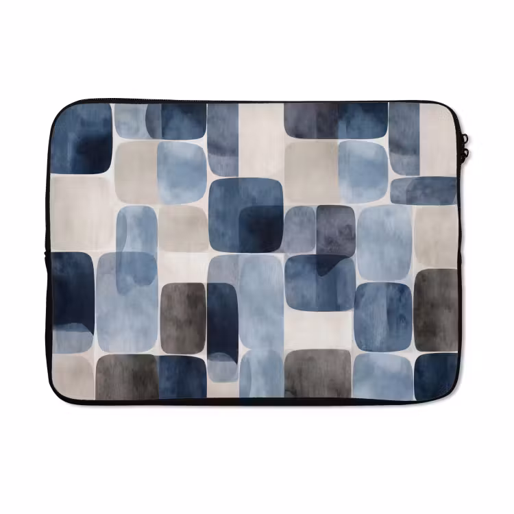 Laptophoes - Patroon - Blauw - Vierkanten — 5