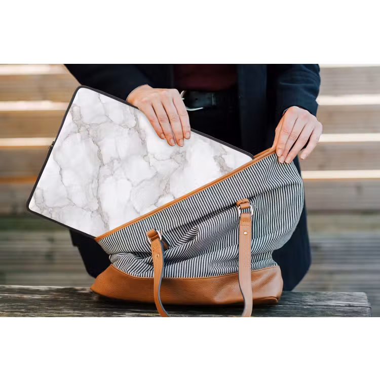 Laptophoes - Wit - Marmer - Bruin — 4