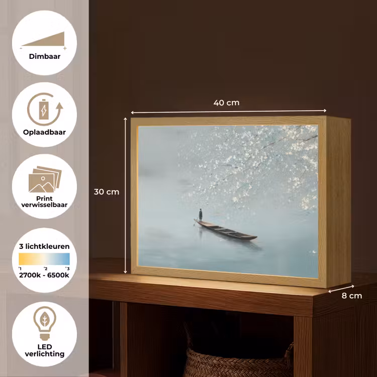 Lightbox - Wandlamp - Bloesems - Minimalistisch - Wateroppervlak - Boot — 10