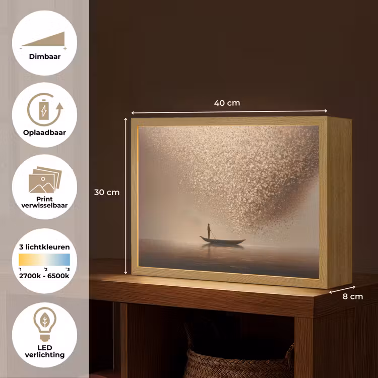 Lightbox - Wandlamp - Bootje - Blaadjes - Goud - Water — 10