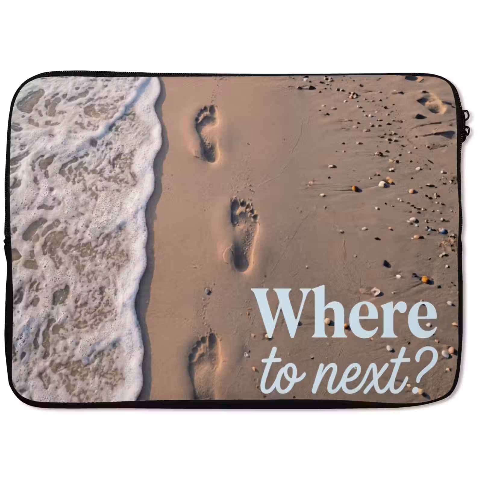 Laptophoes - Where to next - Strand - Voetstappen — 1