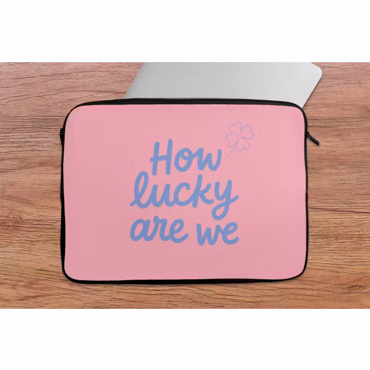 Laptophoes - How lucky are we - Klavervier - Roze - Blauw — 2