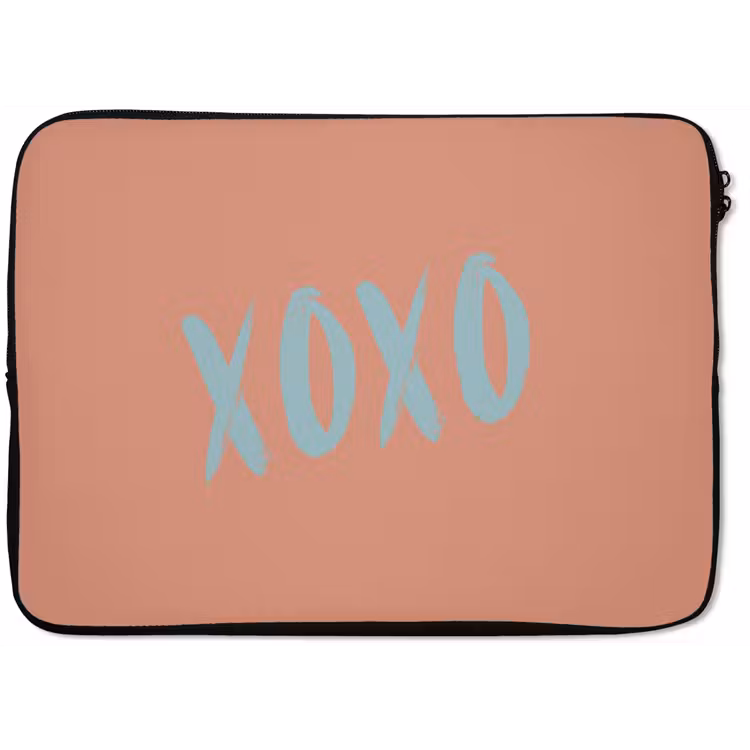 Laptophoes - XOXO - Blauw - Perzikkleur — 1