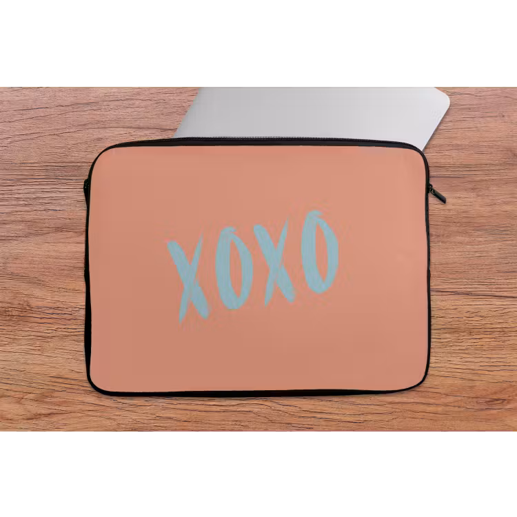 Laptophoes - XOXO - Blauw - Perzikkleur — 2