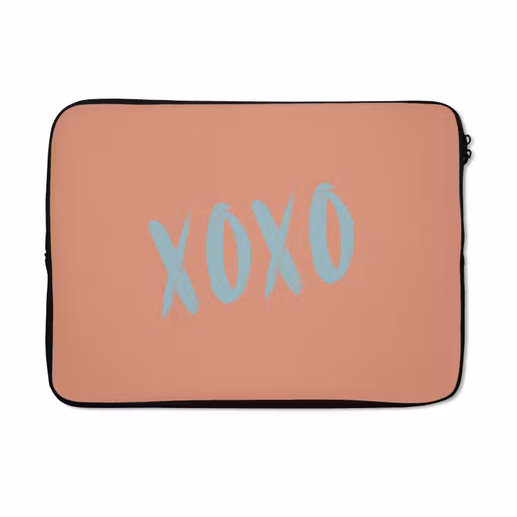 Laptophoes - XOXO - Blauw - Perzikkleur — 5