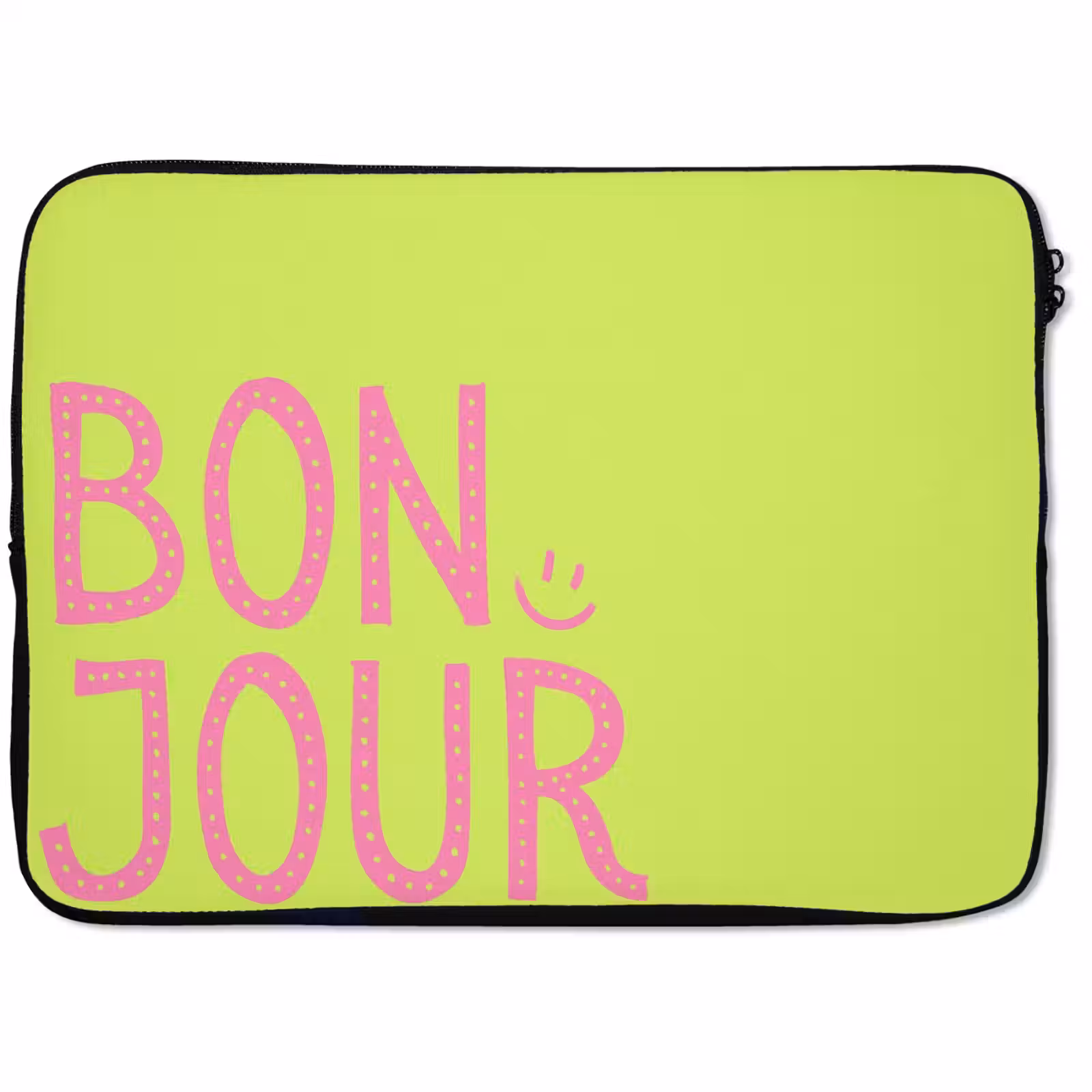 Laptophoes - Groen - Smiley - Bonjour - Roze — 1