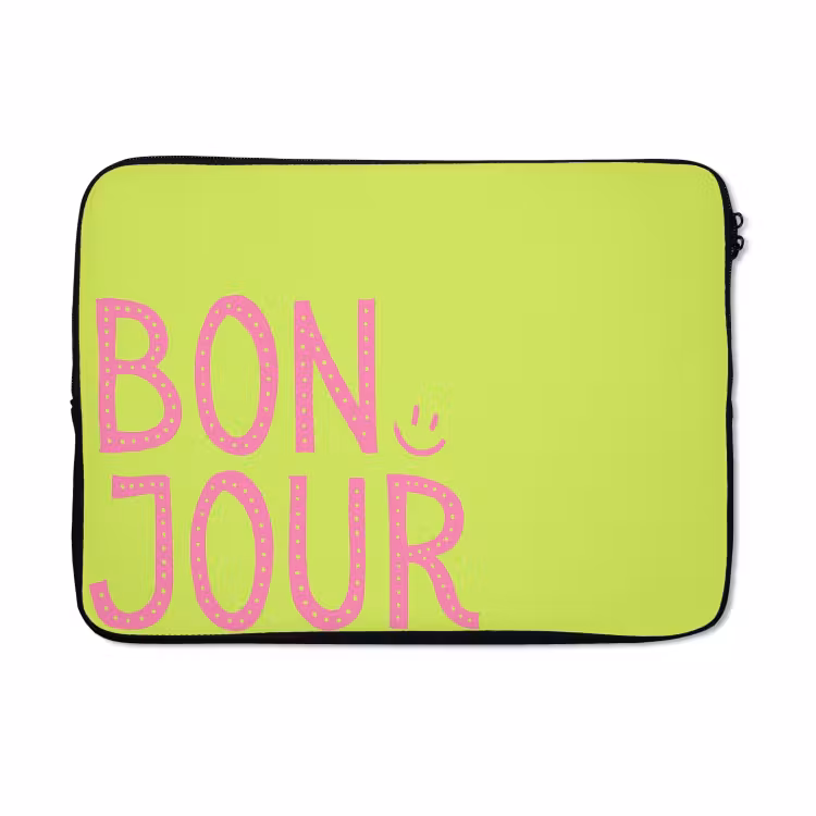 Laptophoes - Groen - Smiley - Bonjour - Roze — 5
