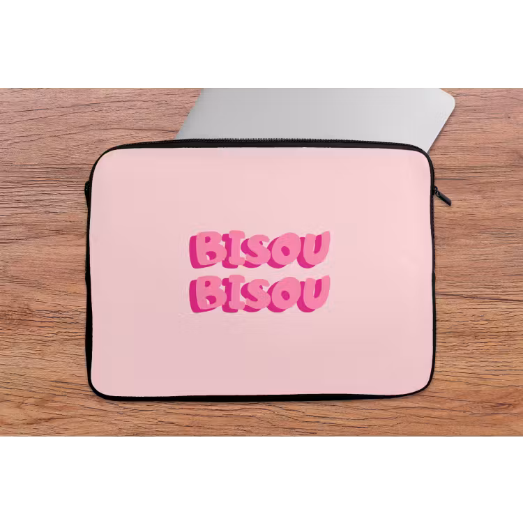 Laptophoes - Bisou - Roze - Dikke letters — 2