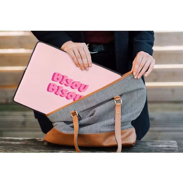 Laptophoes - Bisou - Roze - Dikke letters — 4
