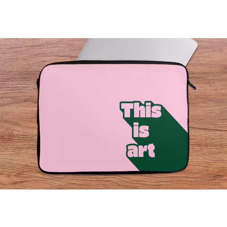 Laptophoes - Groen - Teskt - This is art - Roze — 2