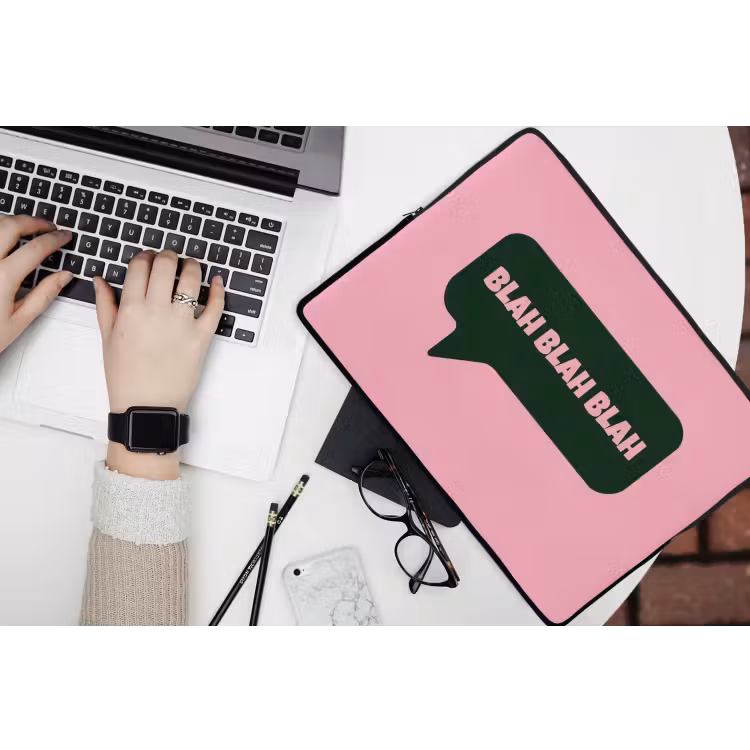 Laptophoes - Roze - Tekstwolk - Groen - BLAH BLAH BLAH — 3