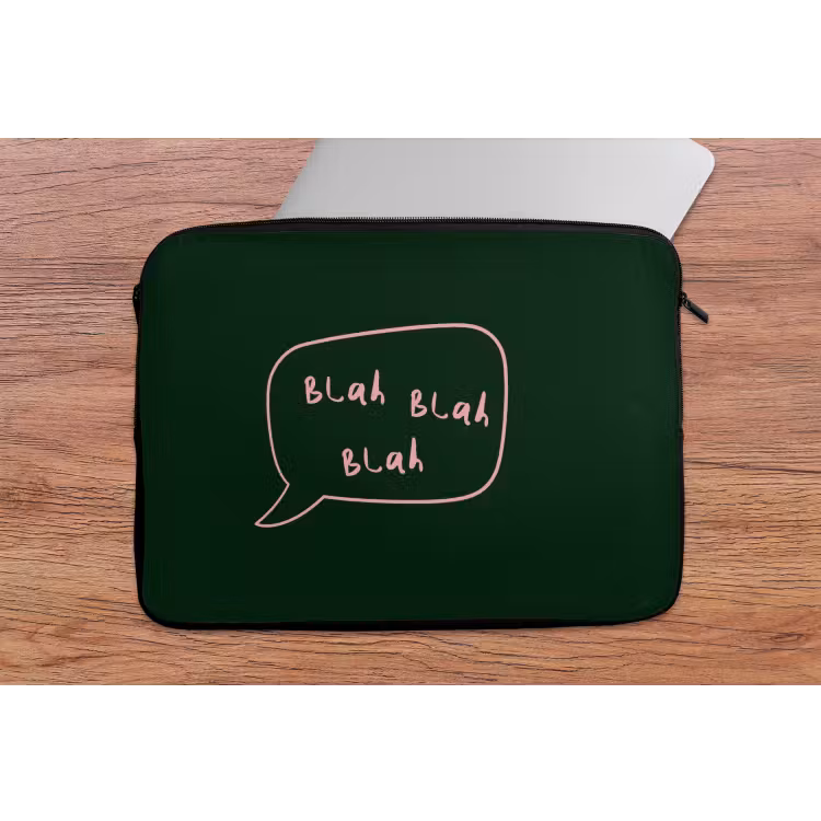 Laptophoes - Tekstwolkje - Donkergroen - BLAH BLAH BLAH — 2