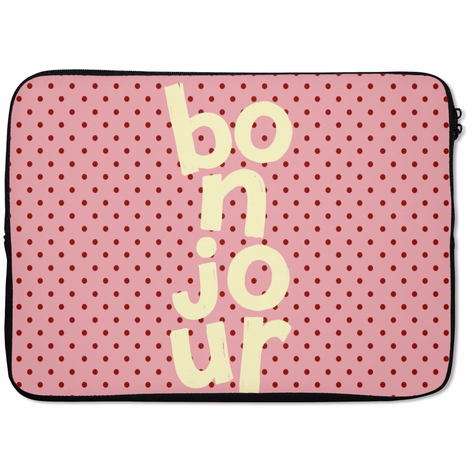 Laptophoes - Bonjour - Stippen - Roze- Geel — 1