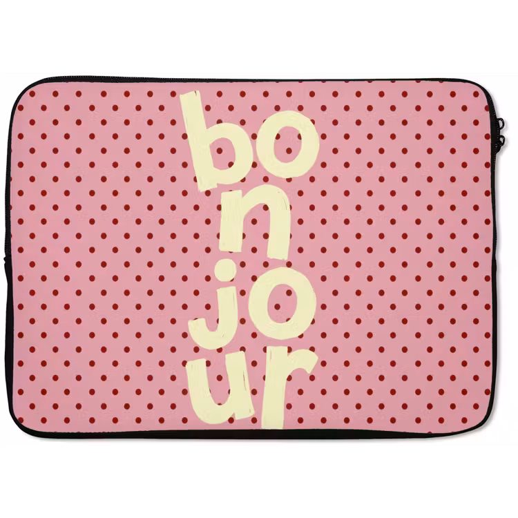 Laptophoes - Bonjour - Stippen - Roze- Geel — 1