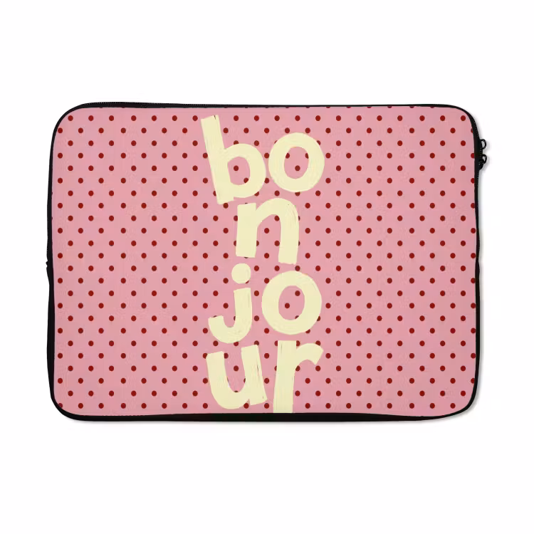Laptophoes - Bonjour - Stippen - Roze- Geel — 5