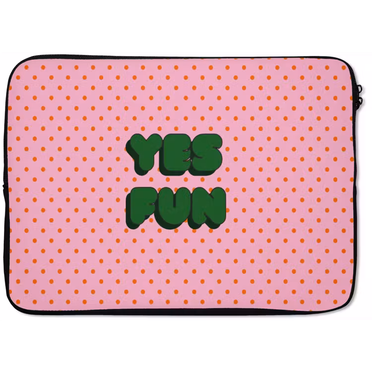 Laptophoes - Yes fun - Groen - Roze - Stippen — 1